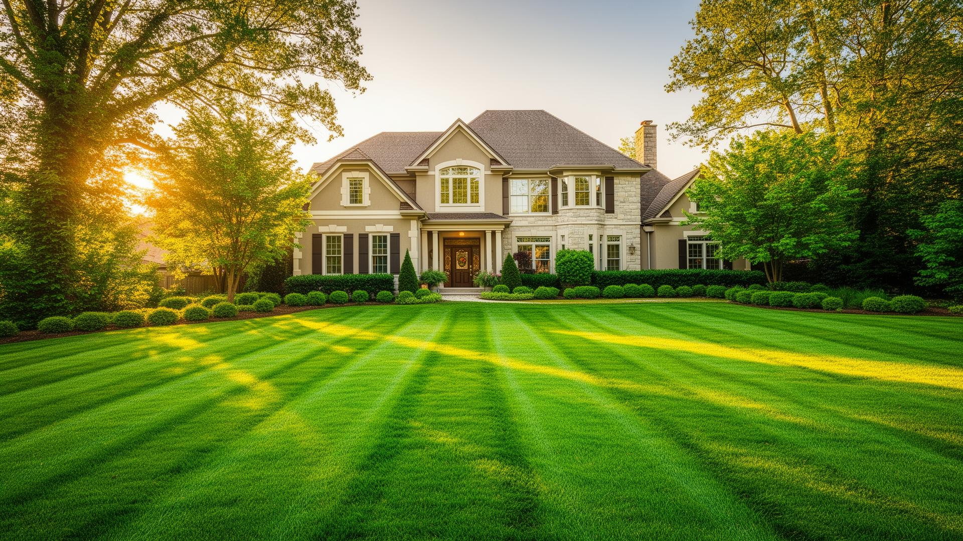 Beautifully manicured green lawn in front of a home